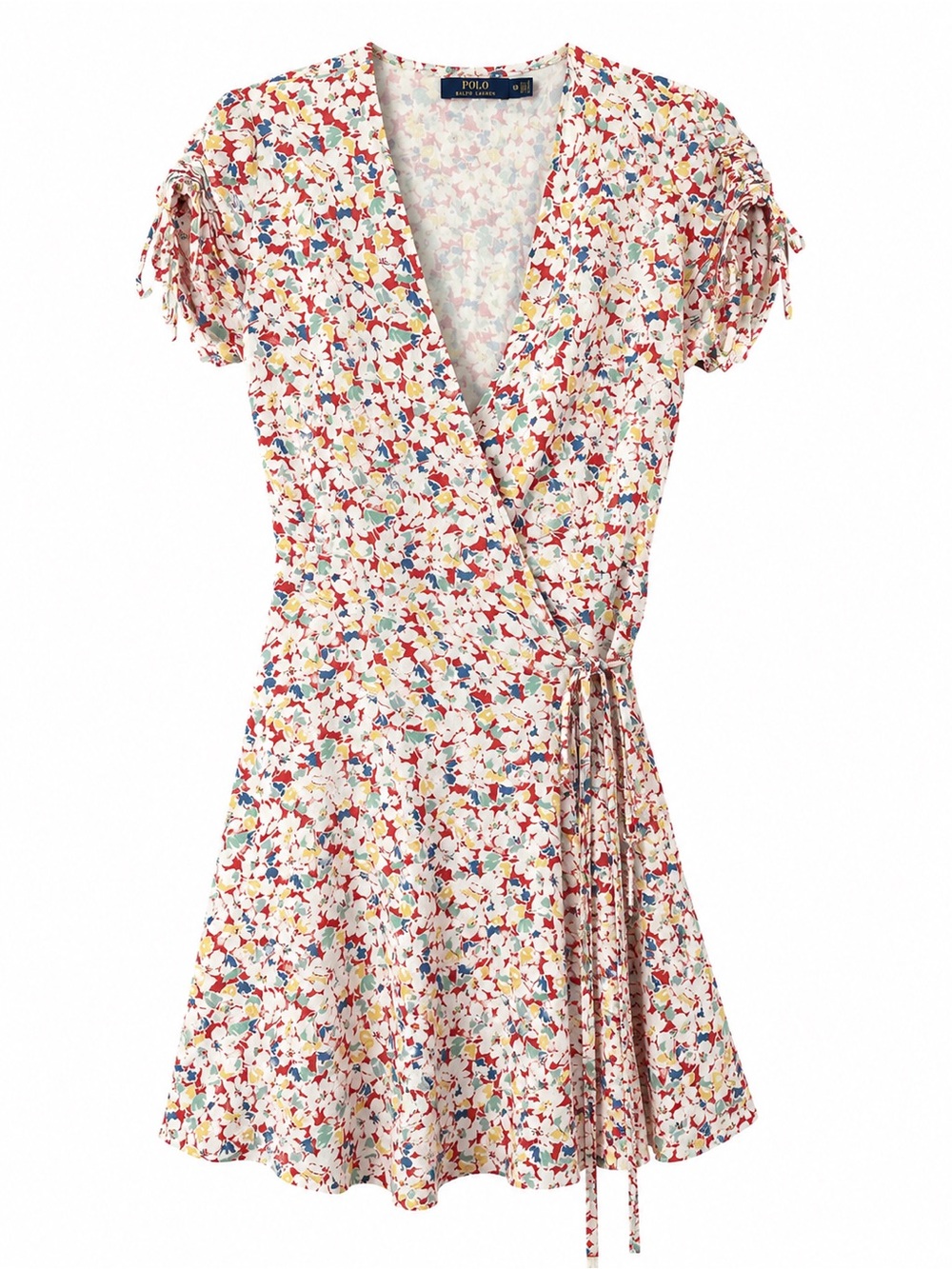 Polo Ralph Lauren Floral Wrap Dress Ruched Sleeve Tie Waist Size 10